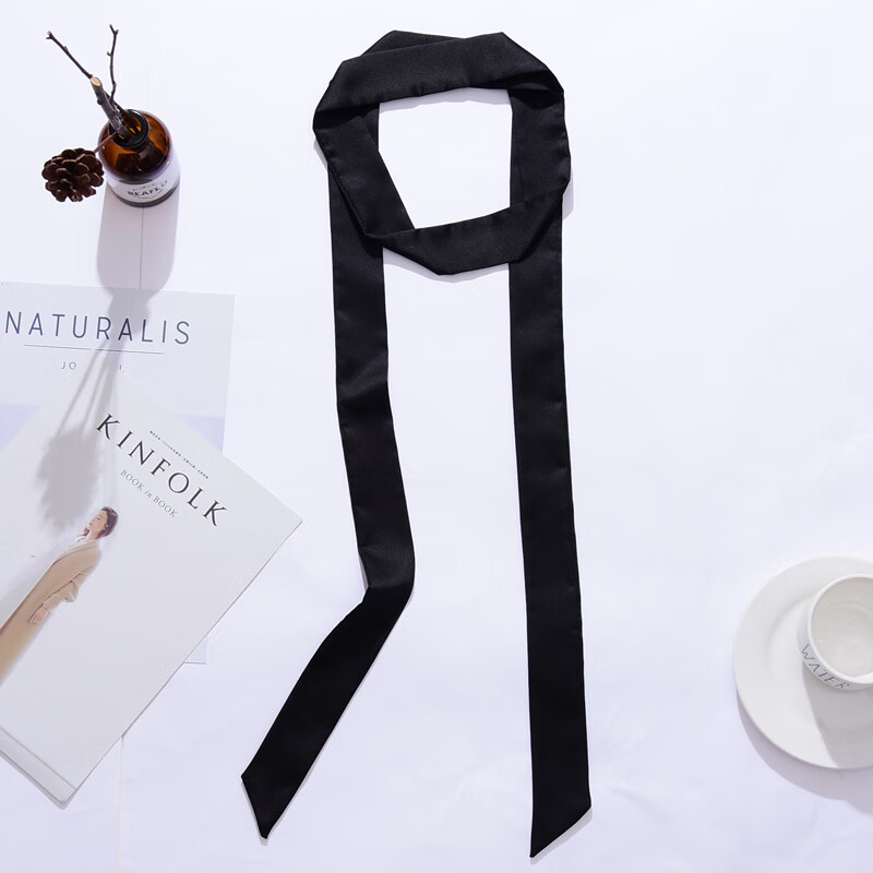 绅庞 黑色装饰丝巾细窄长条裤子连衣裙腰带长丝带飘带布条小领巾女