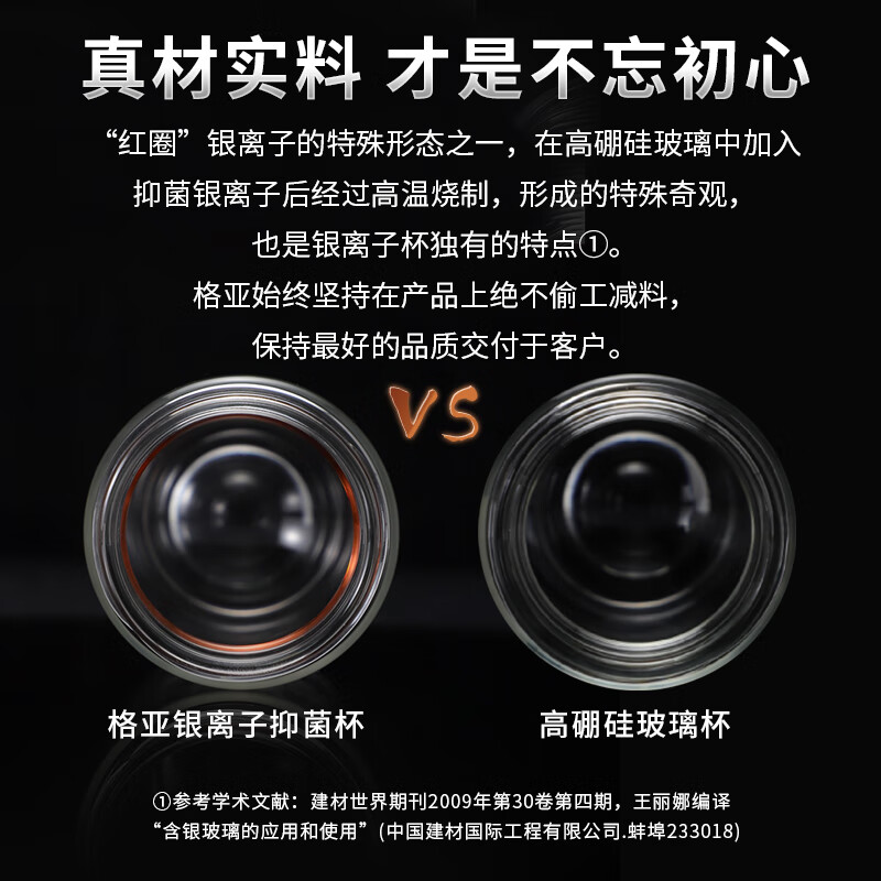 格亚（GEYA）Ag+银离子抗菌玻璃杯高档双层玻璃茶杯养生杯泡茶玻璃水杯子礼盒 银色380ml