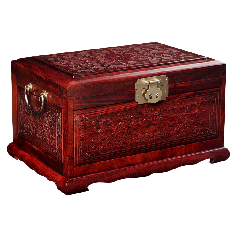 炀午紫檀木实木首饰盒嫁妆盒复古典珠宝证书大收纳盒木制雕花彩礼盒订