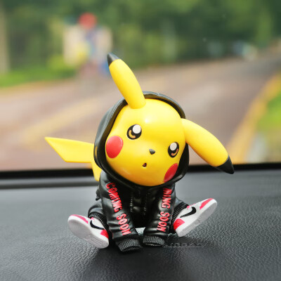 创意可爱个性网红车内装饰宠物小精灵火影动漫手办 黑卫衣皮卡丘/12cm