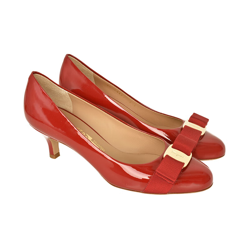 菲拉格慕女士vara蝴蝶结系列全皮细高跟鞋皮鞋龙年奢饰品潮牌 红色 5