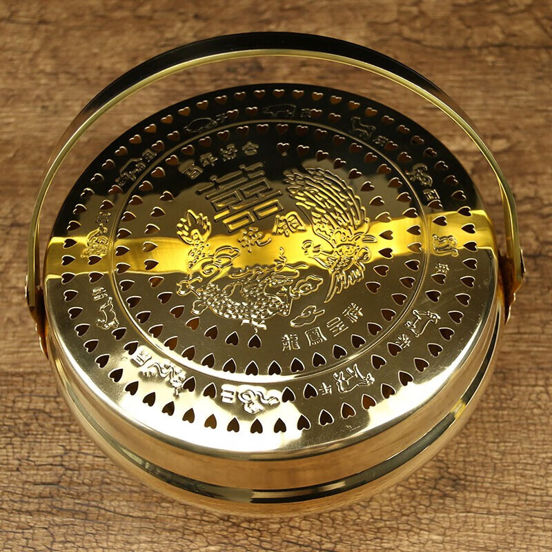 铜一心铜火盆老式铜结婚姻缘取暖炉木炭家用小号大号手炉脚炉怀炉