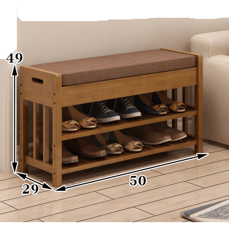 坐式换鞋凳门厅换鞋柜换鞋凳式鞋柜可坐穿鞋凳实木储物凳收纳现代简约换鞋登小凳子矮凳 茶色软垫换鞋凳长50
