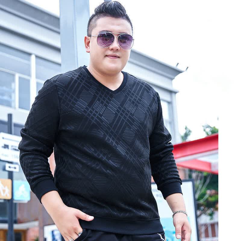 加绒长袖v领t恤加肥加大码秋装胖子打底衫特 花纹卫衣 2xl(140-180斤)