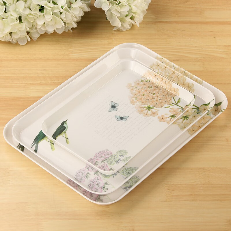 KORDCO 密胺托盘长方形创意水果盘欧式家用茶盘放水杯茶杯的托盘蛋糕盘 小鸟花色 大号 38*28cm