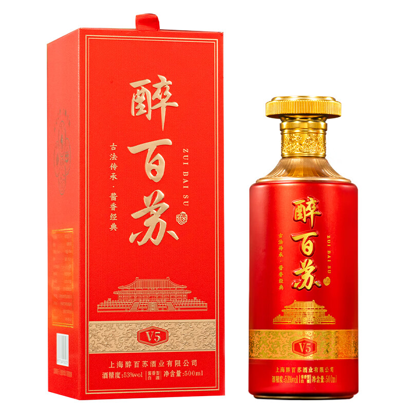 醉百苏原装酱香型500ml纯粮固态酿造贵州金窖酒业53度瓶装V5礼盒装整箱 53%vol 500mL 1瓶 / V5