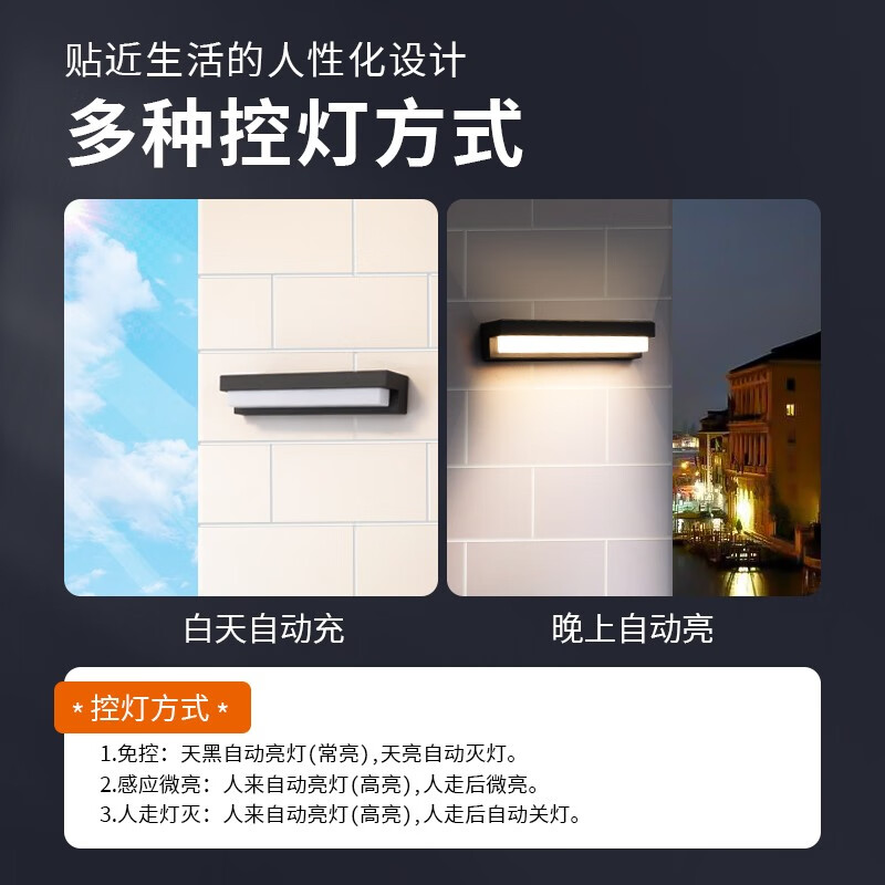 丞明太阳能壁灯免打孔庭院户外灯门口花园家用室外防水人体感应氛围灯 太阳能人体感应款+遥控（暖光）