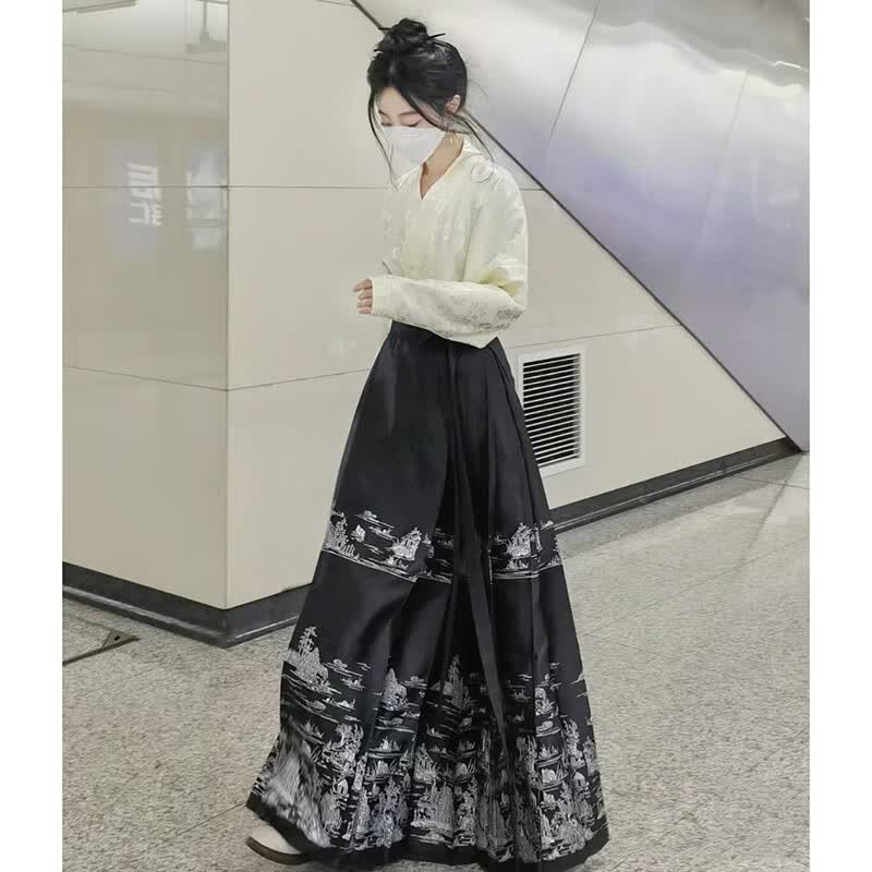 卡辑（KAARJIYY）汉服女新中式国风马面裙套装黑色飞机袖改良汉元素日常通勤上班穿 衬衣+黑色马面裙 M怎么看?