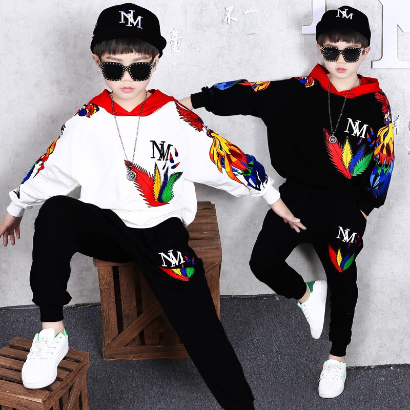 宇龙童话男童秋装卫衣儿童帅气套装韩版宽松中大童秋款潮童装两件套 黑色春秋装(衣服+裤子) 180 码建议身高1.7米左右