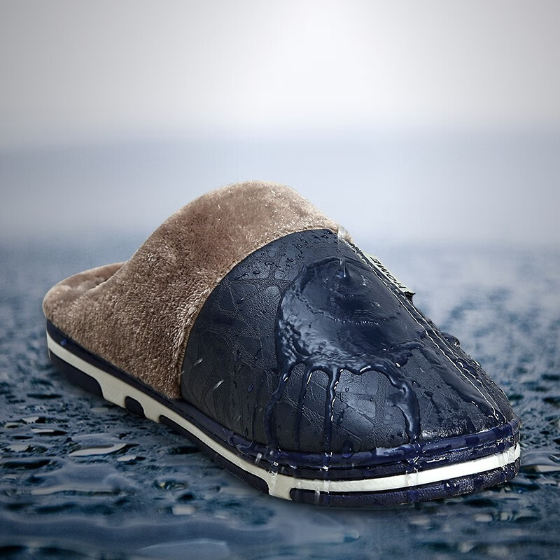 辰合棉拖鞋男女冬季保暖月子鞋居家棉鞋室内拖鞋防水拖鞋 藏青 44-45(适合42-43的脚 )