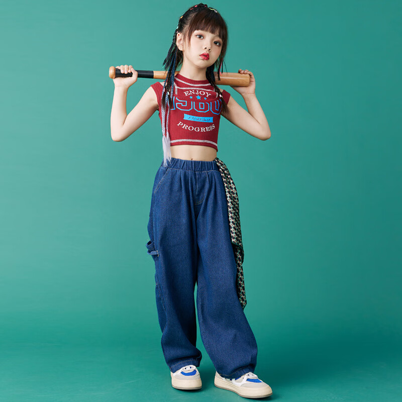 创京懿选爵士舞服装女儿童炸街潮露脐街舞儿童套装3-4岁女孩舞蹈演出