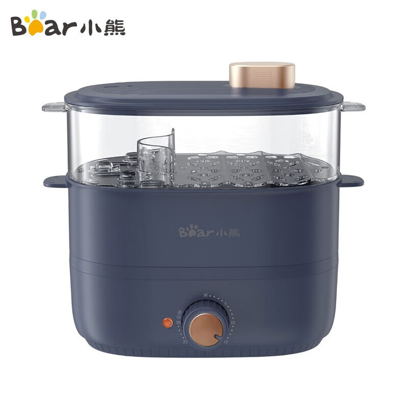 小熊(bear)煮蛋器蒸蛋器迷你电蒸锅  自动断电双层旋钮定时 蓝色 单层