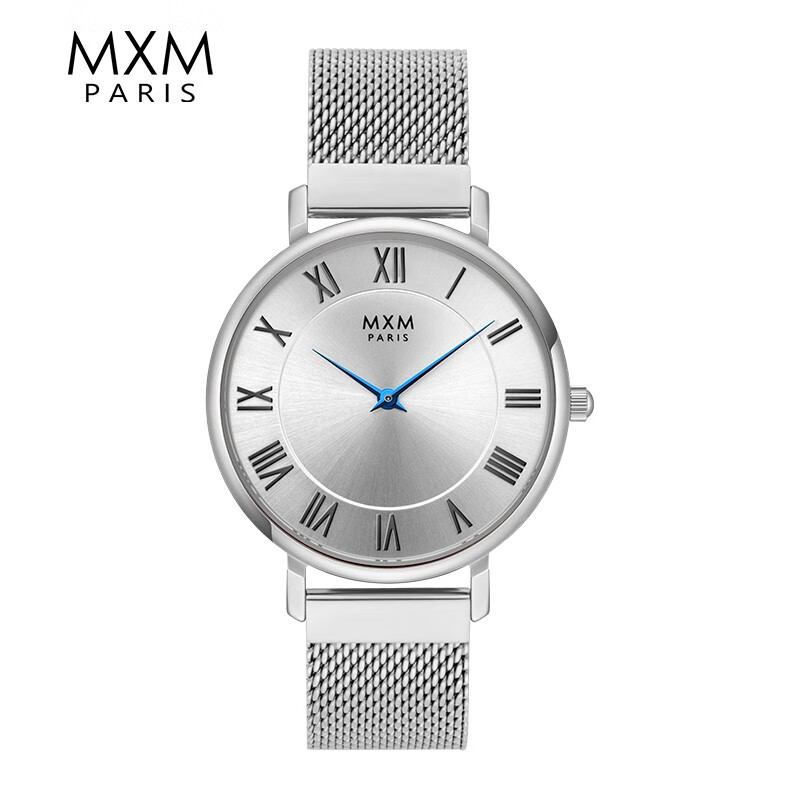 MXM20年新款手表男表商务石英表 皮带男士腕表防水时尚抖音网红同款 灵动银-36