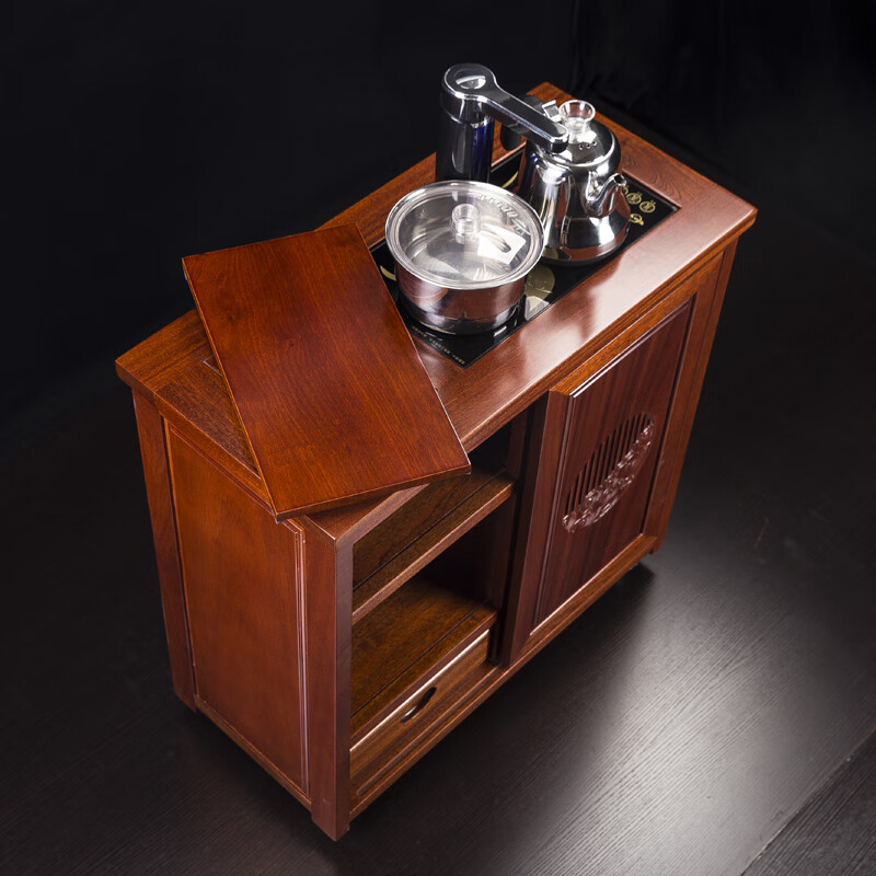 茶水柜可移动实木茶桌边柜茶台泡茶桌刚果沙比利泡茶柜储茶柜 祥云茶水柜带电茶炉+盖板