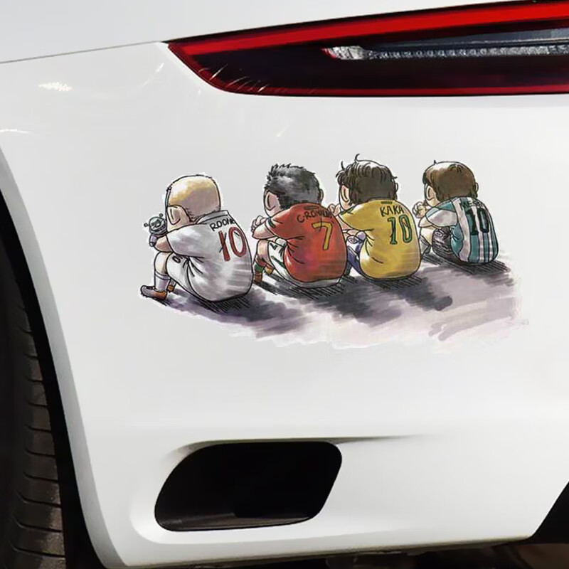 划痕遮挡外观装饰车贴个性摩托车贴画创意足球球星贴防水 四人背影