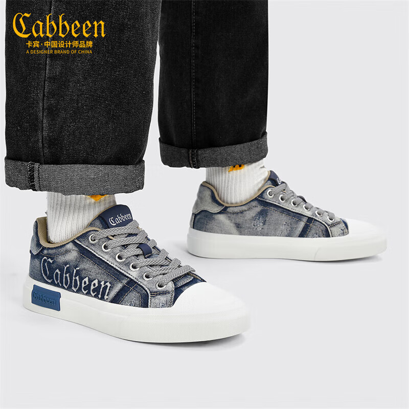 卡宾男鞋秋冬新款低帮帆布鞋男百搭休闲板鞋男潮流复古水洗设计鞋子男 蓝色 41 【=运动鞋42码】
