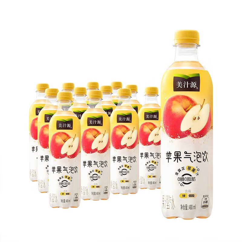 可口可乐美汁源无糖苹果气泡饮料480ml*瓶装果汁汽水出品 苹果味480ml