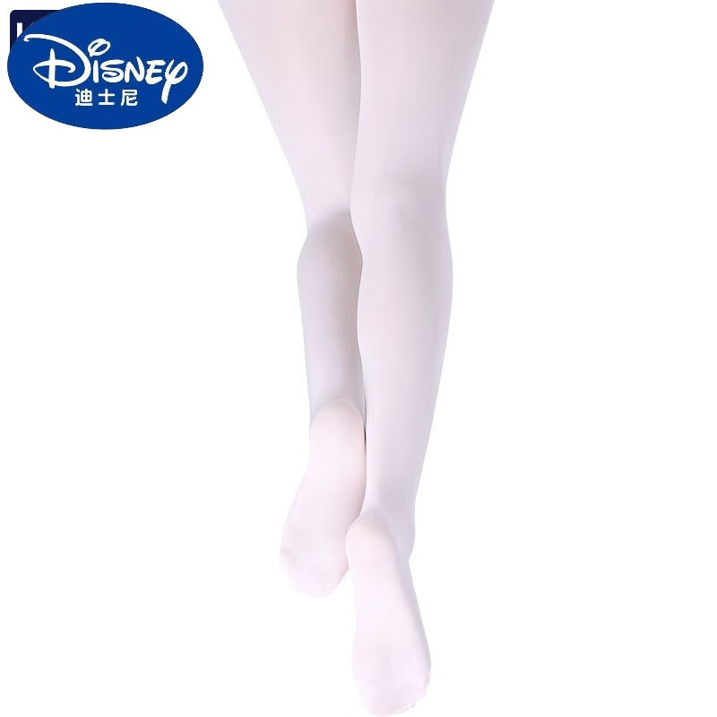 迪士尼（Disney）儿童舞蹈连裤袜打底长袜裤子黑白色男女童幼儿园表演紧身连裆裤袜 白色 S码(3-5岁) 袜长55