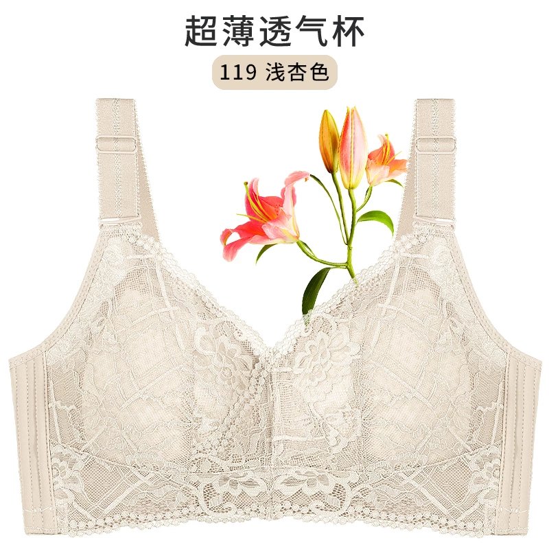 款文胸蕾丝胸罩大胸显小内衣缩胸全罩杯聚拢收副乳防下垂 香槟色 85c