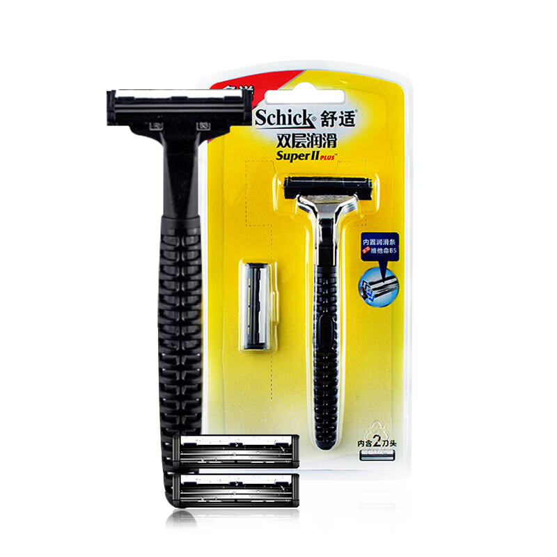 舒适（Schick）剃须刀刮胡刀剃胡刀修胡刀手动男士 刀头刀架 2层刀片 双层润滑 1刀架2刀头