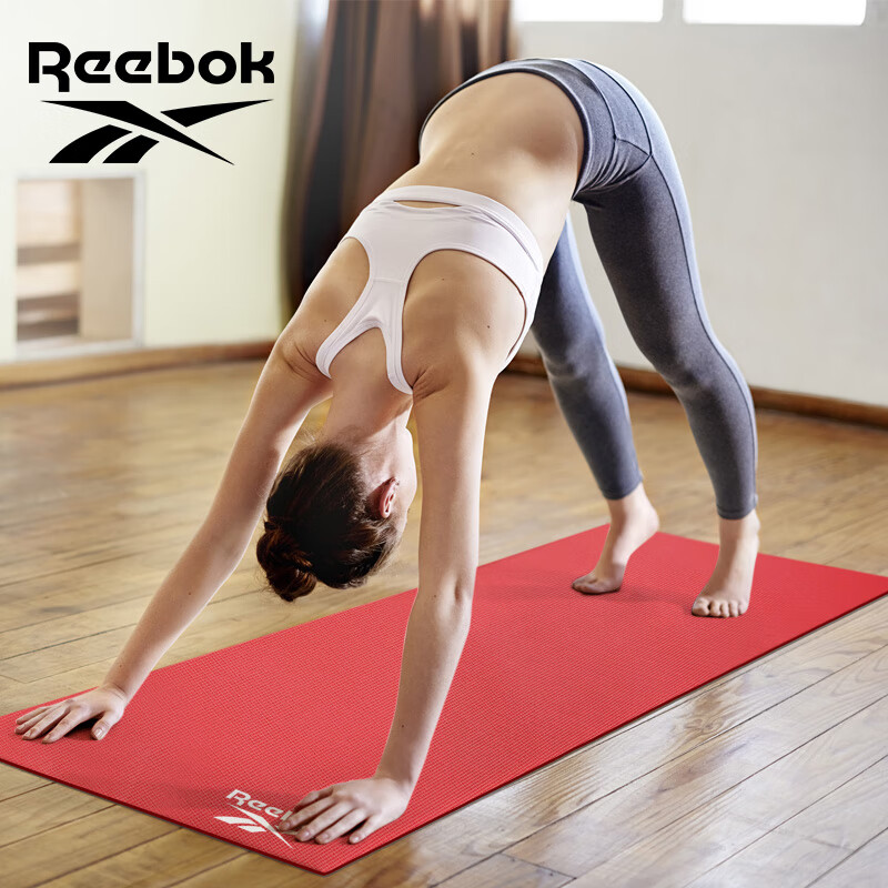 Reebok锐步瑜伽垫男女资深型防滑薄款便携健身运动垫子仰卧起坐训练垫 红色-4mm