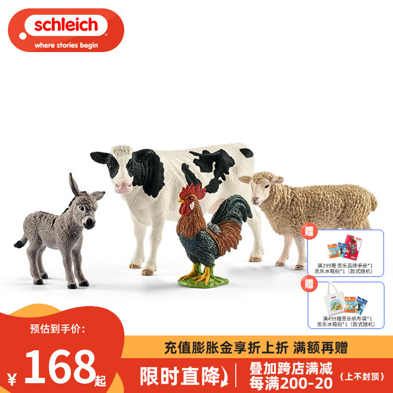 思乐（Schleich S）仿真动物模型小动物玩具 大象狮子玩具动物农场小猫小狗儿童玩具 农场动物四件套42385