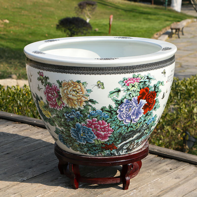 景德镇陶瓷器鱼缸养金鱼大缸乌龟盆水培植物睡莲碗莲水缸 连年有余