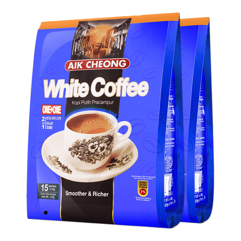 马来西亚进口 益昌2合1无蔗糖速溶白咖啡粉 冲调饮品 15条450g*2袋