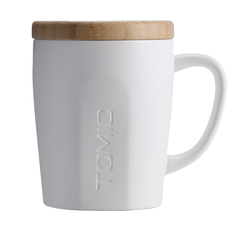 特美刻（TOMIC）马克杯 带盖咖啡杯子情侣陶瓷杯懒人牛奶杯水杯茶杯 TCL1317 白色 520ML大容量