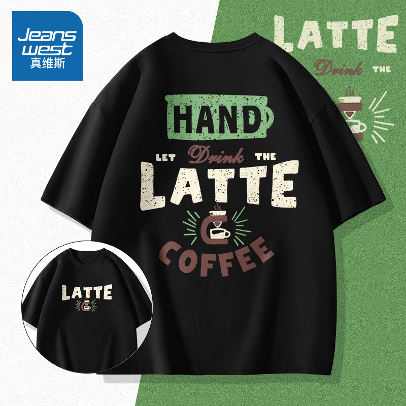 真维斯(jeanswest)男士t恤短袖美式复古潮流宽松体恤2024夏季加肥加大