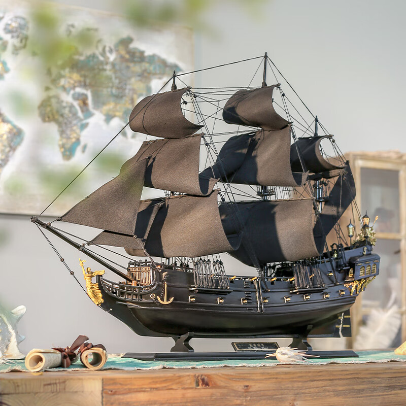 snnei室内 黑珍珠号加勒比海盗船模型 一帆风顺工艺船装饰摆件 乘风