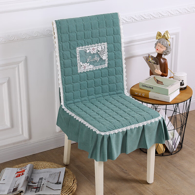 餐桌椅套罩高档连体椅子套罩四季通用餐椅套简约现代椅子垫 宋绿色带