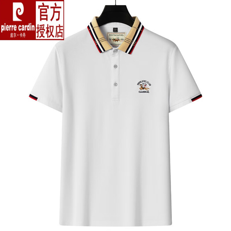 皮尔卡丹(pierre cardin)大品牌polo保罗衫短袖t恤男带格子领冰丝棉
