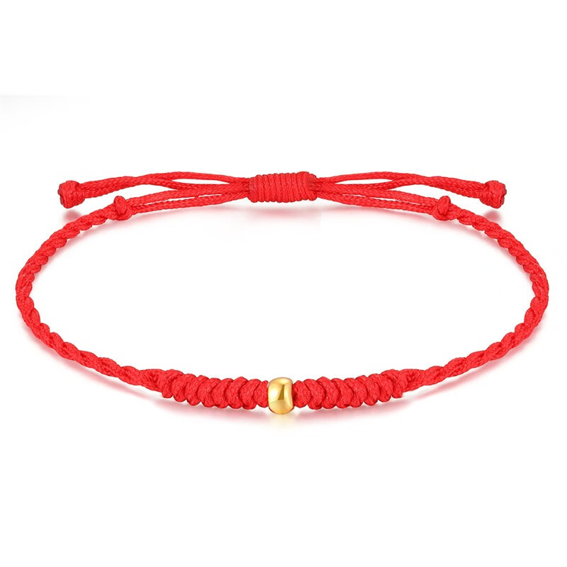 吉盟珠宝 黄金转运珠手链编绳红绳珠子转运珠手链足金小金珠新年礼物