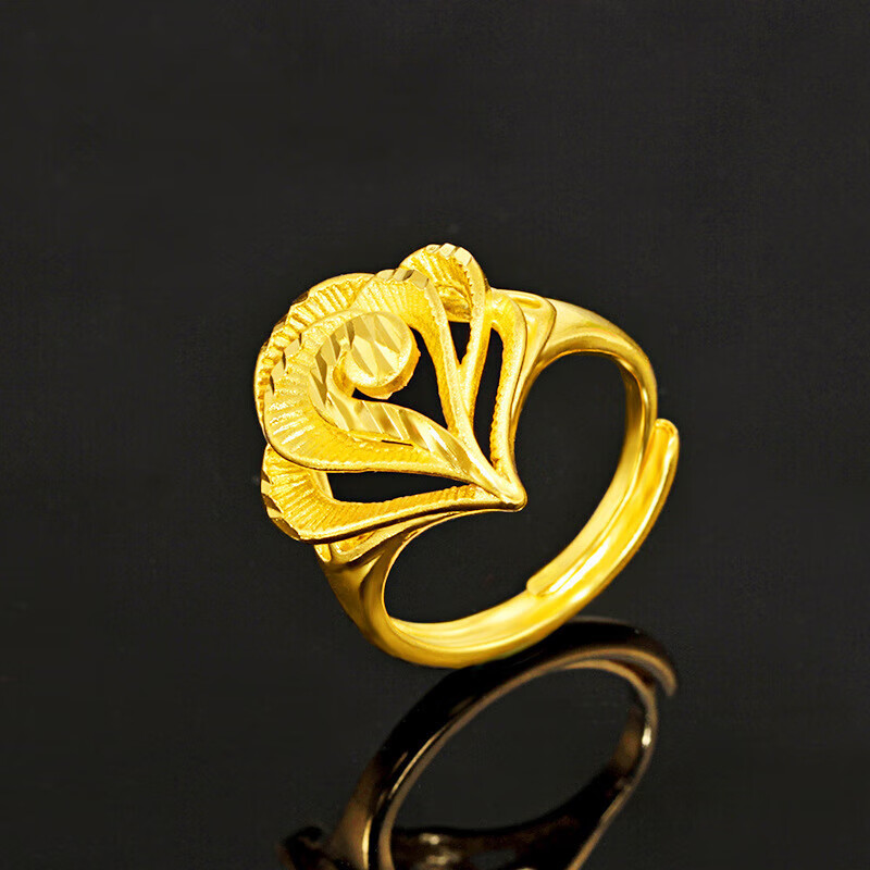 法镀金桃心气质女戒轻奢优雅层层心意爱心戒指镀越南沙金送女友 金色