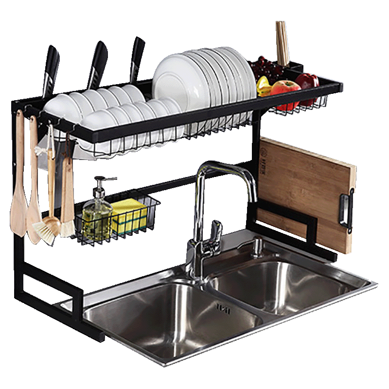 不锈钢水槽沥水架碗架水池厨房置物架洗碗筷收纳架盒多功能放碗架刀架案砧板架 65CM全套