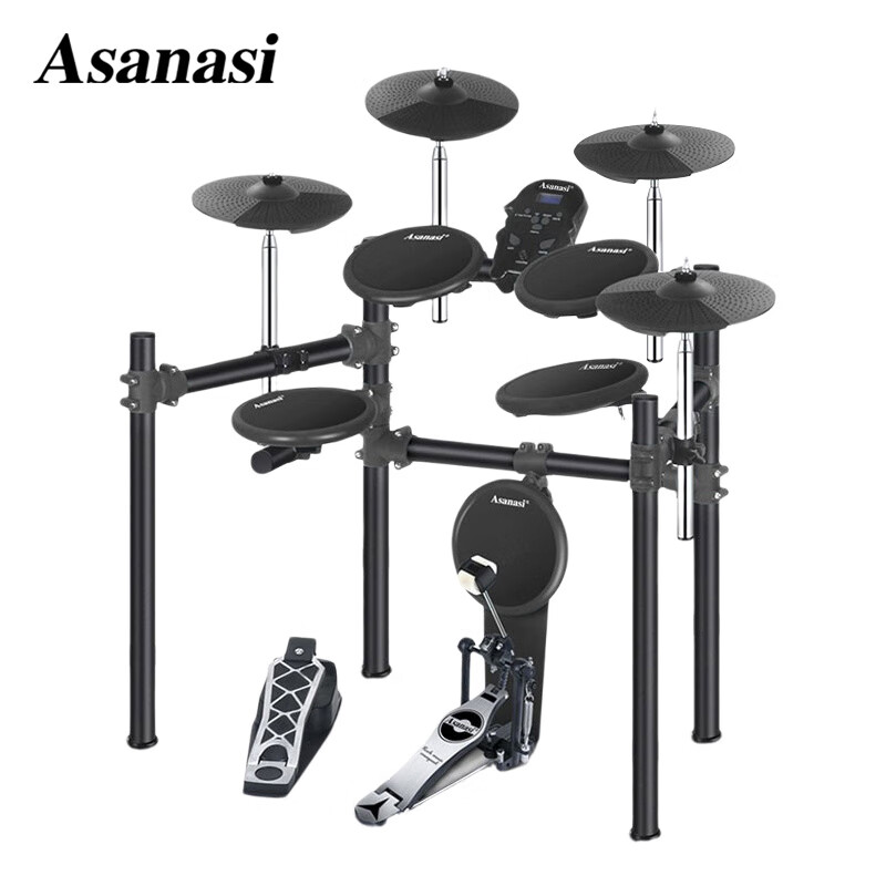 阿萨娜丝（Asanasi）电鼓架子鼓儿童初学者家用网皮爵士鼓专业电子鼓打击 MX100黑色五鼓四镲