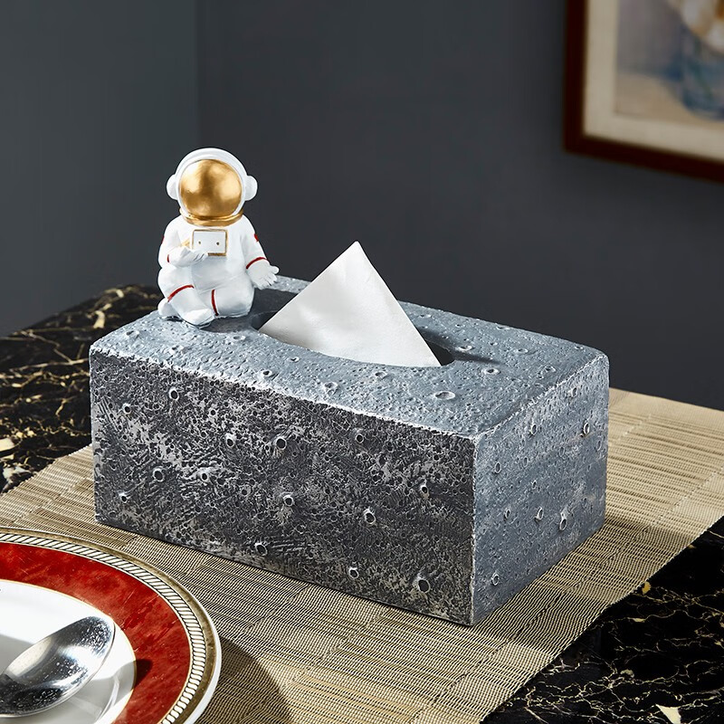 简林 抽纸盒太空人收纳摆件创意客厅茶几餐桌家用纸巾装饰宇航员收纳盒 黑蓝