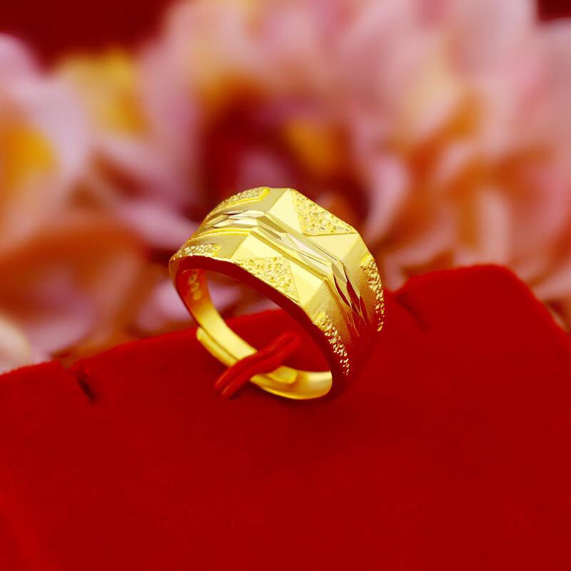 越南沙金男士时尚开口车花戒指花纹磨砂男款仿金戒指久不掉色 男戒