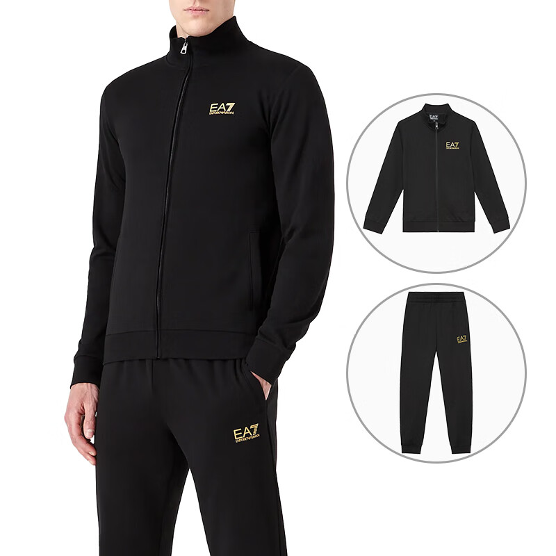 阿玛尼（ARMANI）男士EA7徽标印花休闲夹克外套卫裤运动套装 黑色金标-立领-8NPV51 PJ05Z L