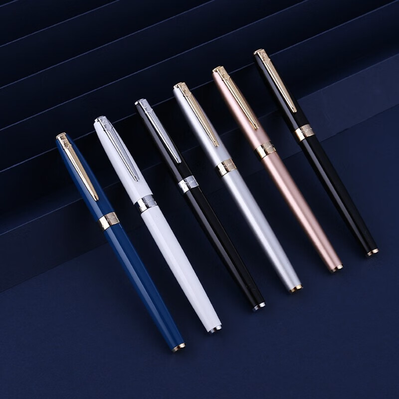 毕加索(Pimio)钢笔717曼陀林系列财务钢笔弯尖书法练字美工笔男女士商务礼盒办公签名笔节日礼品免费刻字 亮黑银夹 明尖/直尖钢笔【0.5mm】