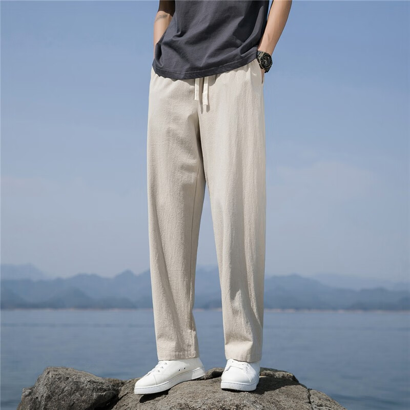 红书依店夏季棉麻男裤子春天男潮流百搭感中国风亚麻宽松休闲裤薄款