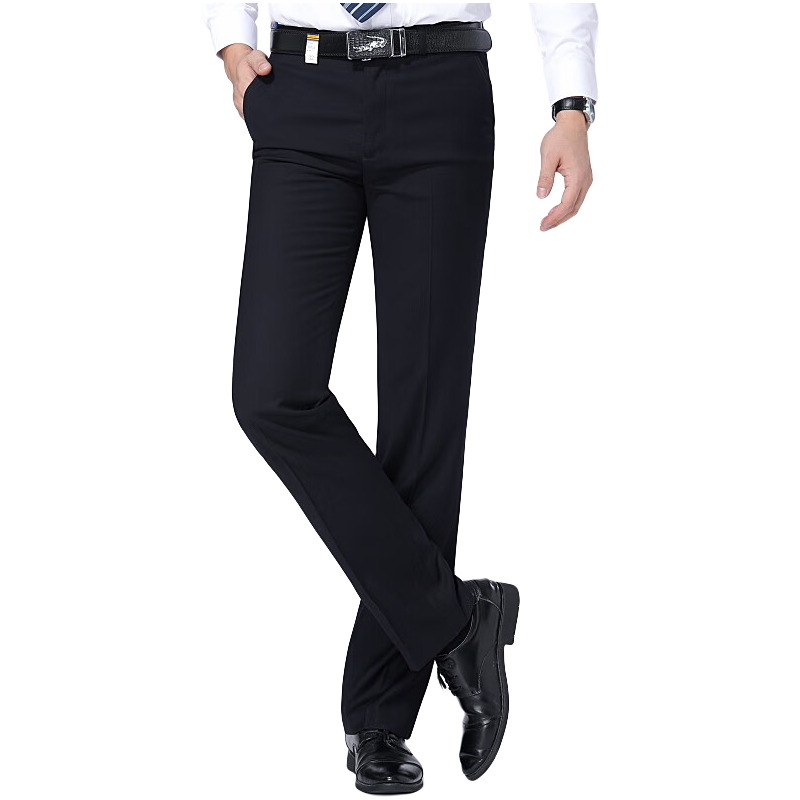 查利德斯貴族輕奢西褲男秋冬厚款寬松直筒褲西裝褲商務(wù)休閑免燙男褲 黑灰色【四面彈力西褲】 29 2尺2