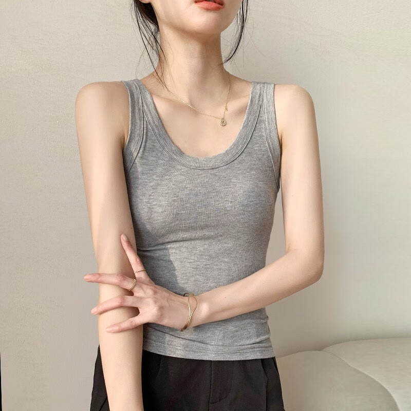 莫代尔女士背心螺纹舒适百搭吊带上衣遮副乳显瘦背心（一件装） 螺纹背心白色 L （80-120斤）