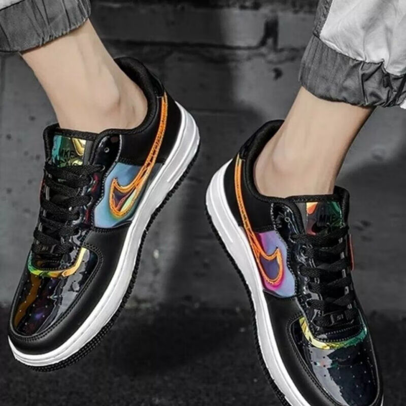 【】aj男女款af王源夜光空军一号电玩镭射开拓者炫彩镭射低板鞋 黑