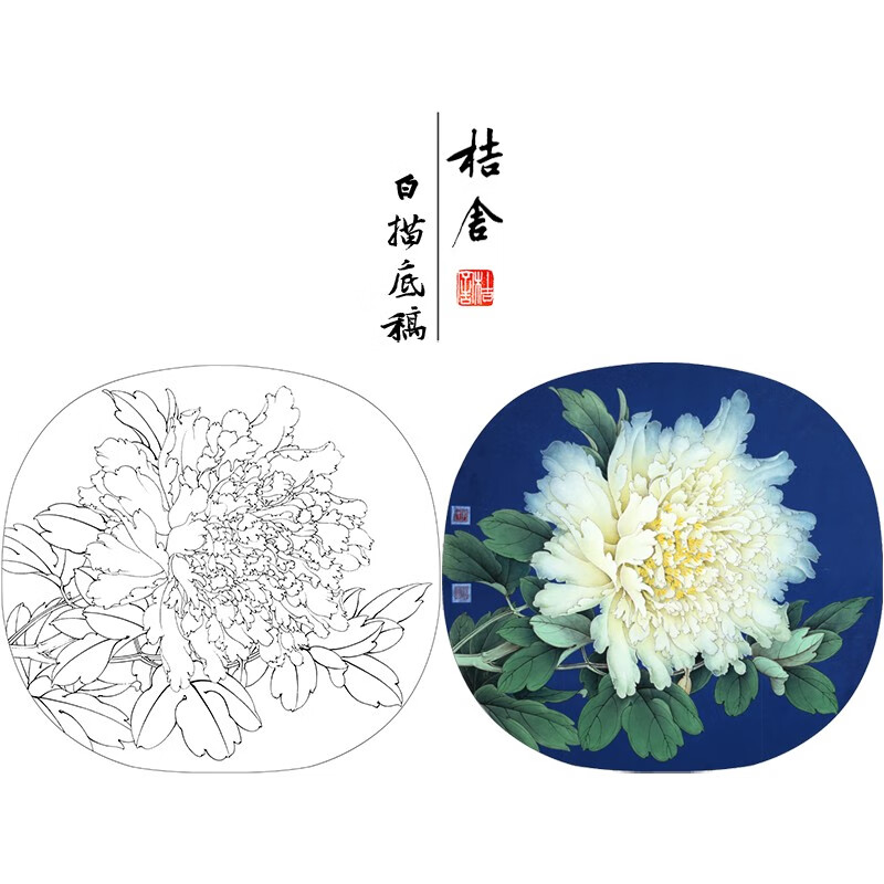 桔舍 李晓明工笔画白描底稿牡丹图原作大小35×38厘米花鸟线稿带a3