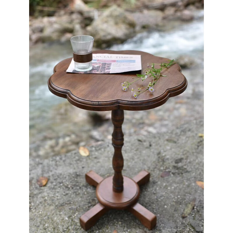 旭媛复古茶几做旧法式复古做旧网红花瓣下午茶桌子实木餐桌花园阳台咖