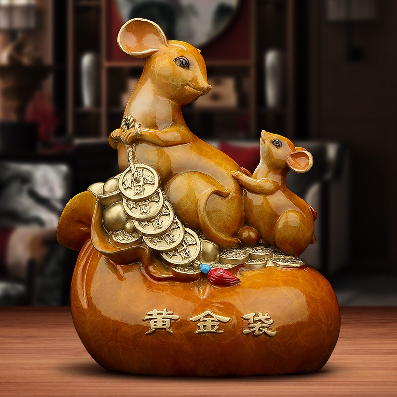 吉善缘 《黄金袋》全铜金鼠摆件 生肖鼠家居客厅玄关酒柜书房装饰工艺