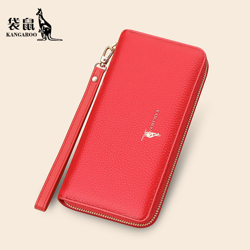 袋鼠(kangaroo)钱包女长款牛皮拉链手拿包2024新女式牛皮简约韩版女手