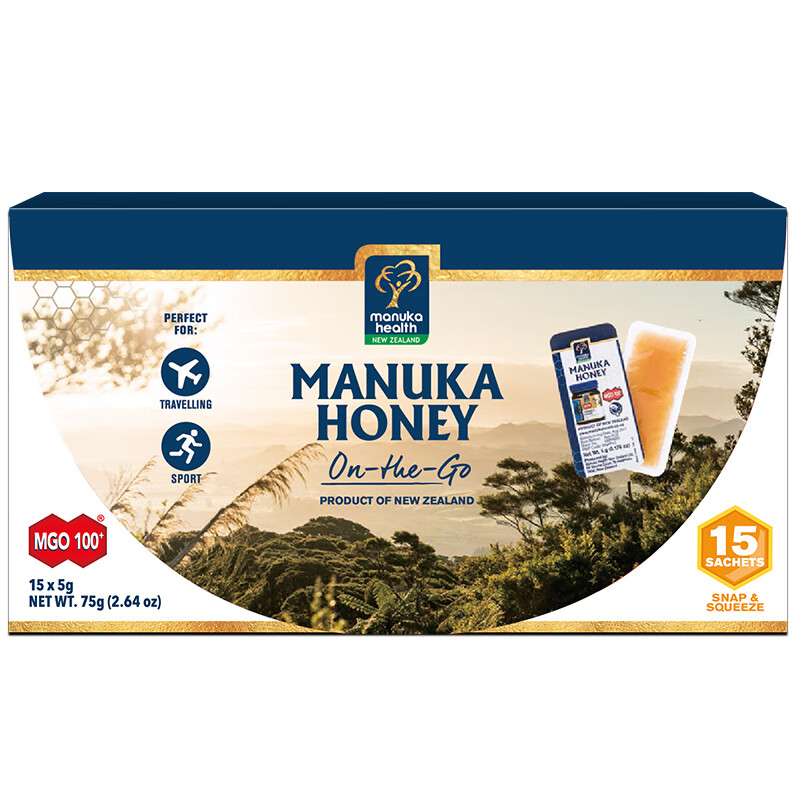 蜜纽康（Manuka Health）MGO100+麦卢卡蜂蜜75g（5g*15）便携装新西兰进口 单盒